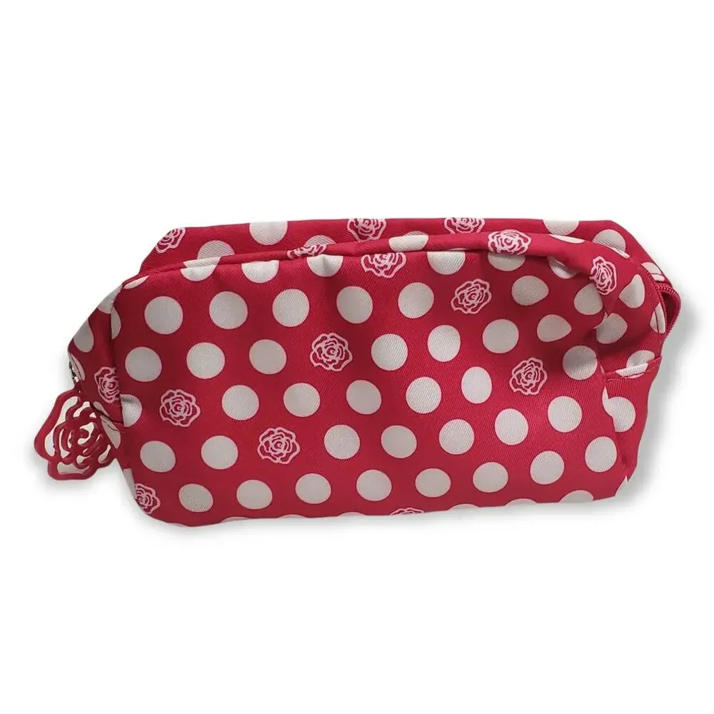 Lancome Pink Polka Dot Flower Make Up Bag / Travel Case